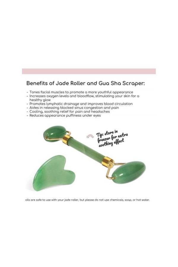 طقم تدليك الوجه Jade Roller  مكون من قطعتين أخضر - Image 2