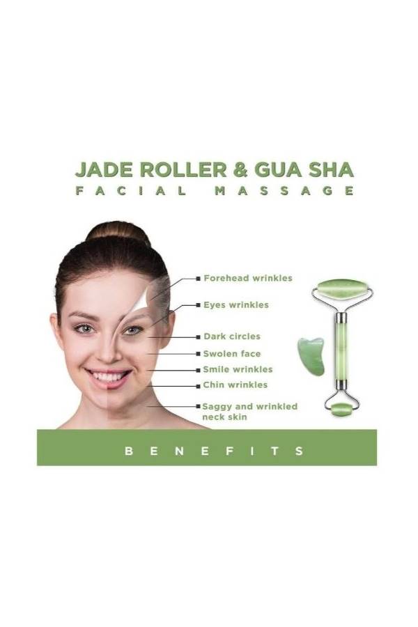 طقم تدليك الوجه Jade Roller  مكون من قطعتين أخضر - Image 4