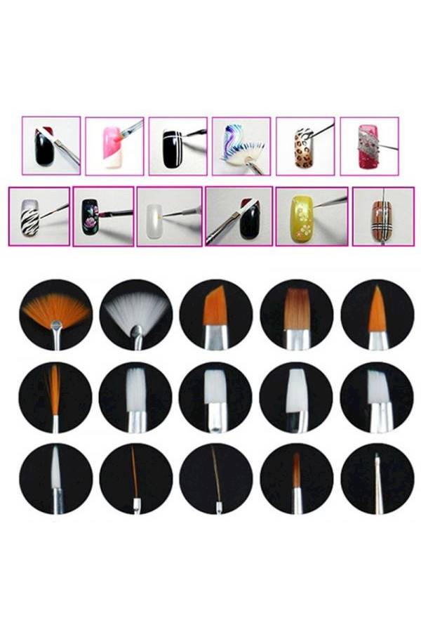 طقم فراشي تزيين الأظافر من 20 قطعة أسود - Image 4