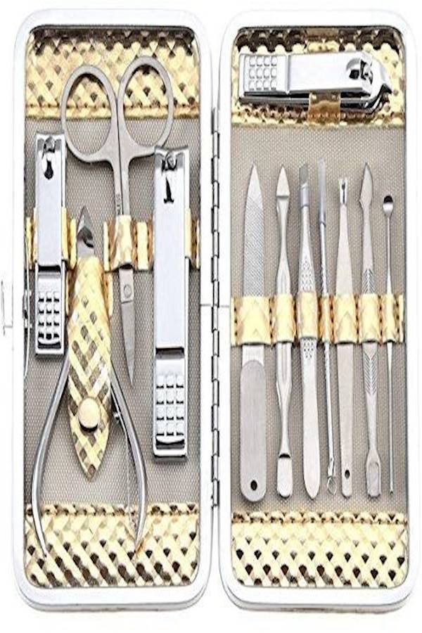 طقم أدوات مانيكير وباديكير مكون من 12 قطعة فضي - Image 1