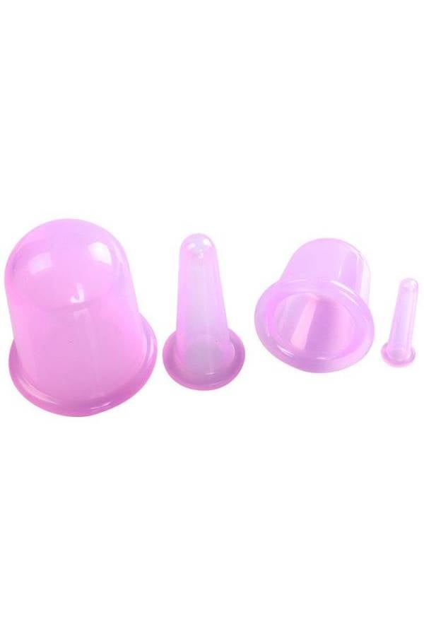 مجموعة أكواب تدليك للوجه للاستخدام المنزلي مكونة من 4 قطع وردي - Image 1