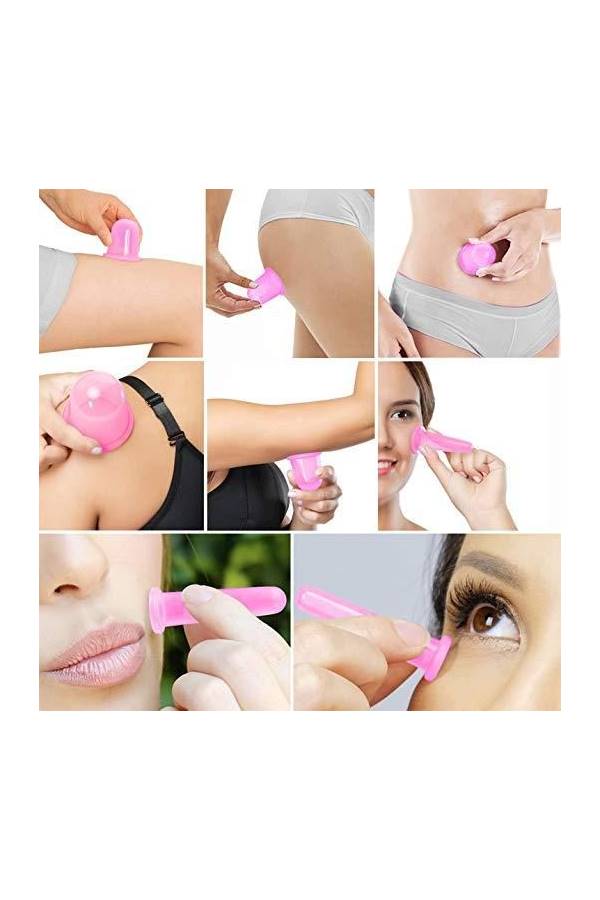 مجموعة أكواب تدليك للوجه للاستخدام المنزلي مكونة من 4 قطع وردي - Image 2