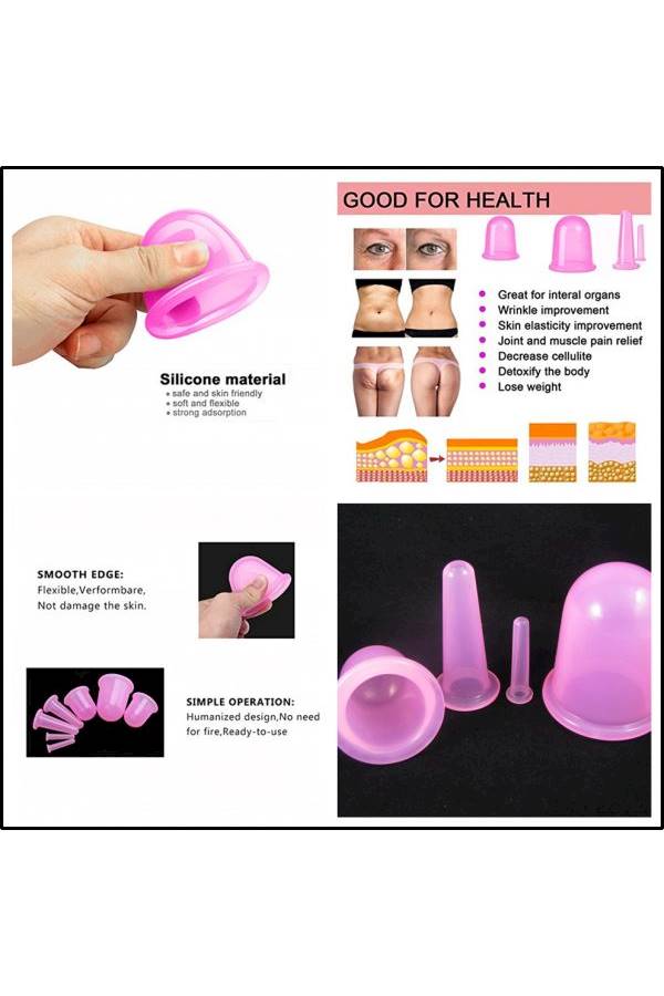 مجموعة أكواب تدليك للوجه للاستخدام المنزلي مكونة من 4 قطع وردي - Image 5