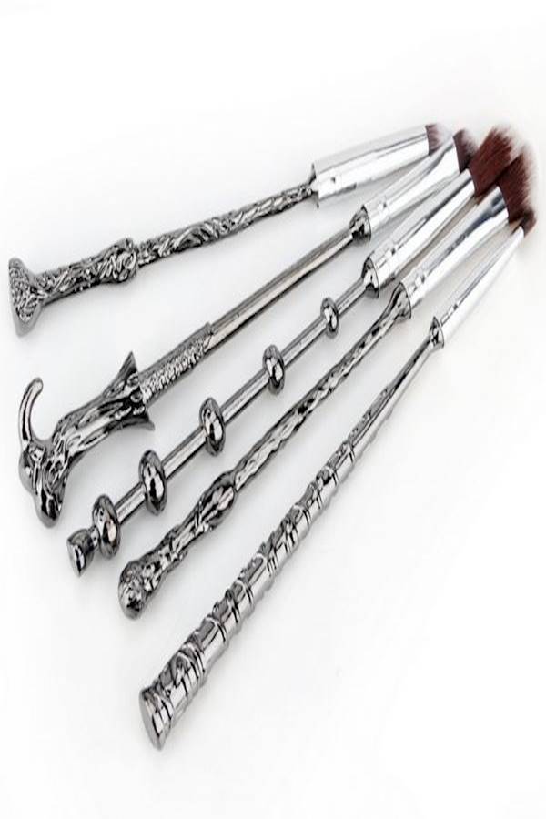 Generic - 5-Piece Harry Potter Super Fine Magic Wand Makeup Brush Set Silver/Black - Image 1