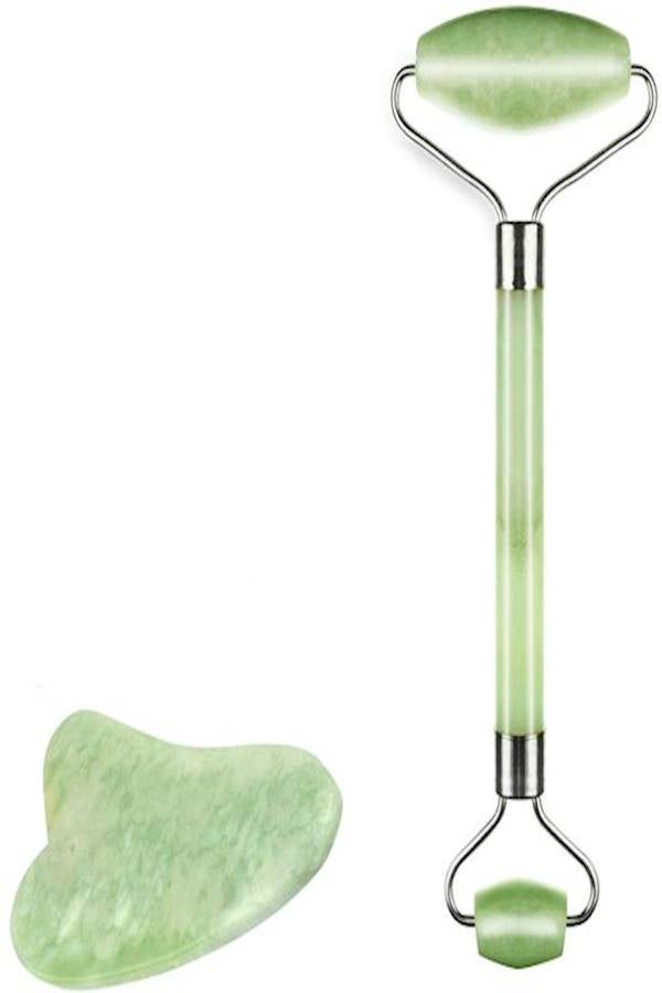 Face Massage Roller With Stone Green/Silver - Image 1