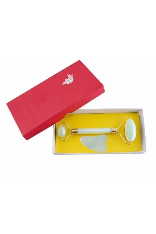 أداة تدليك دوارة من حجر اليشم مع مقشر للوجه أخضر - Image 2