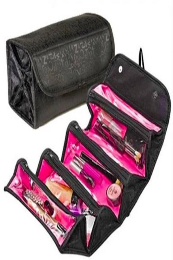 حقيبة كبيرة قابلة للطي متعددة الجيوب لمستحضرات التجميل ولغرض مستلزمات النظافة للمسافرين أسود - Image 2