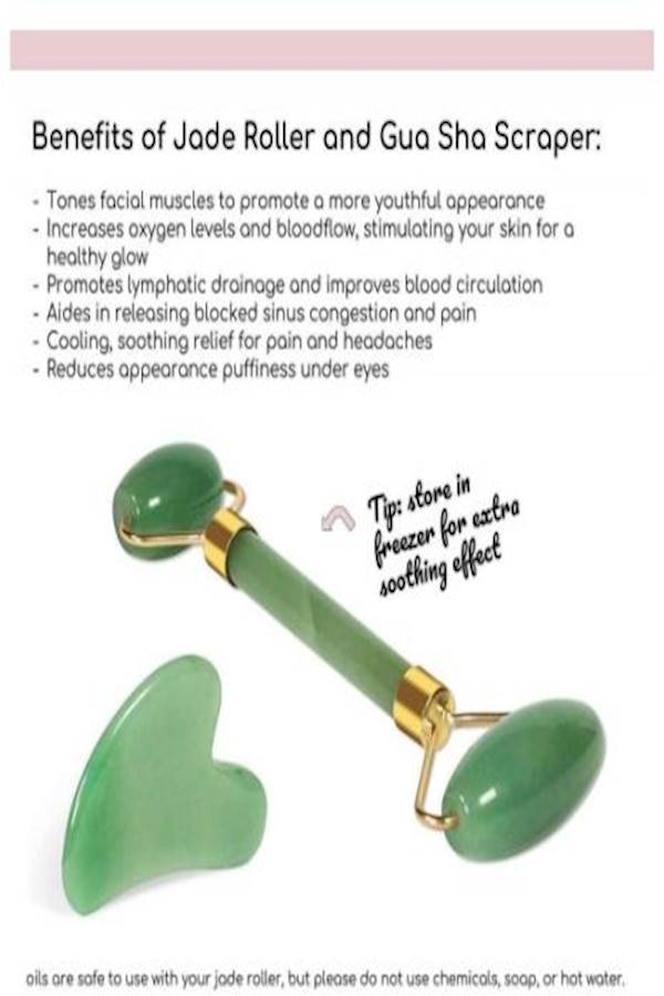 2-Piece Jade Roller Massager With Facial Tool Set Green