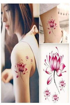 Generic Waterproof Lotus Pattern Tattoo Sticker Pink  - Image 2