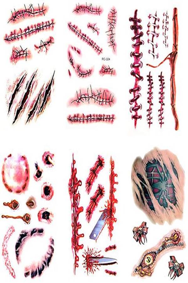 6-Piece Halloween Themed Temporary Tattoos Set Red/Black/Beige - Image 1