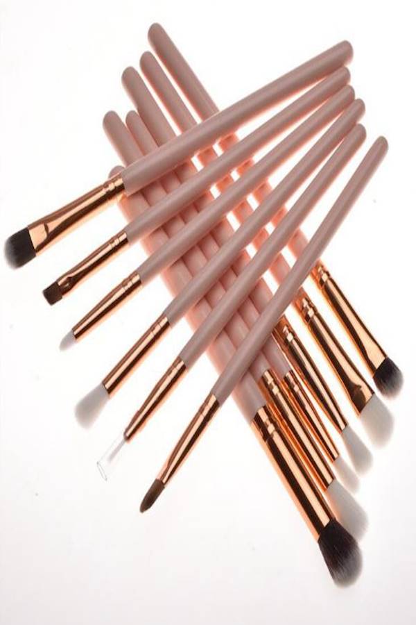 12-Piece Eye Shadow Cosmetics Makeup Brush Set Pink - Image 2