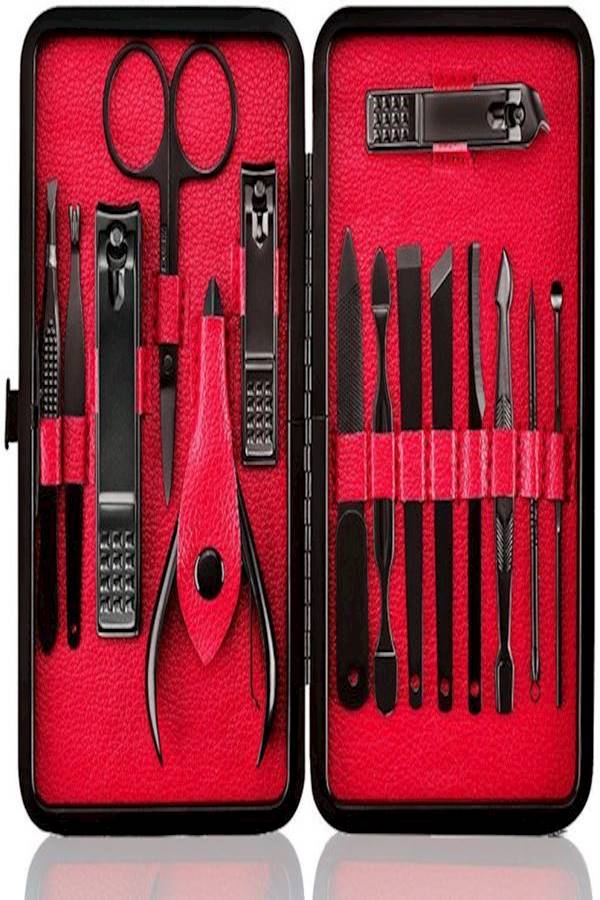 15-Piece Manicure Pedicure Tools Set With Case Black/Red - Image 1