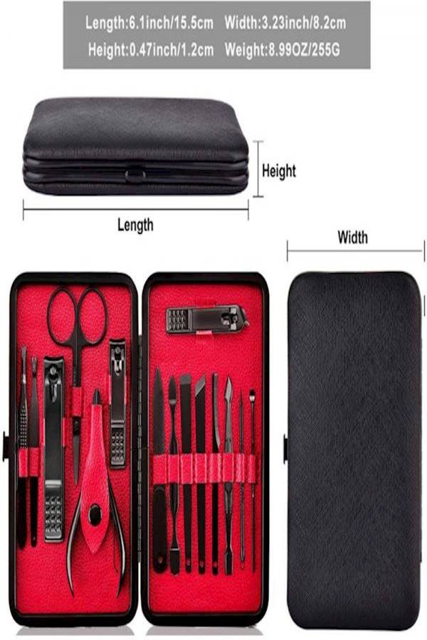 15-Piece Manicure Pedicure Tools Set With Case Black/Red - Image 4