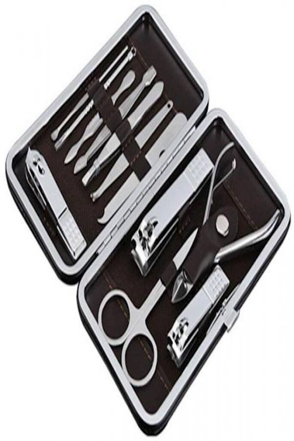 12-Piece Manicure Tool Kit Set Silver/Black - Image 1