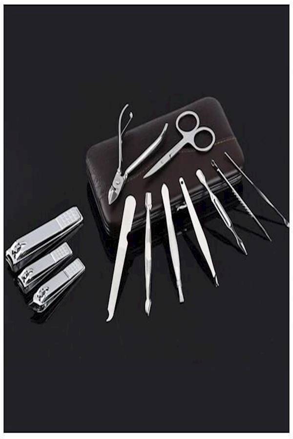 12-Piece Manicure Tool Kit Set Silver/Black - Image 4