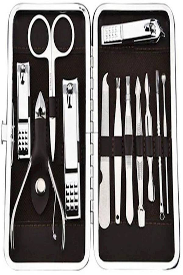 12-Piece Manicure Tool Kit Set Silver/Black - Image 2