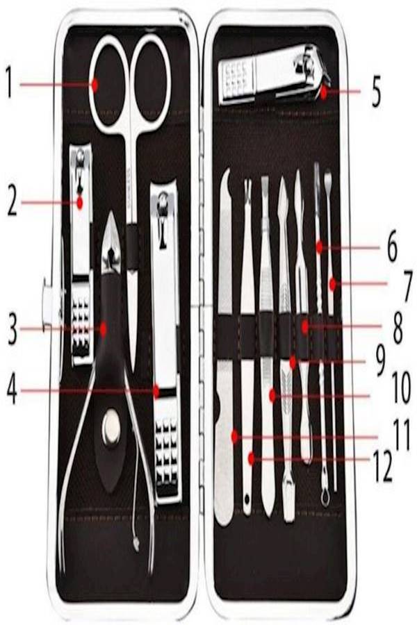 12-Piece Manicure Tool Kit Set Silver/Black - Image 3