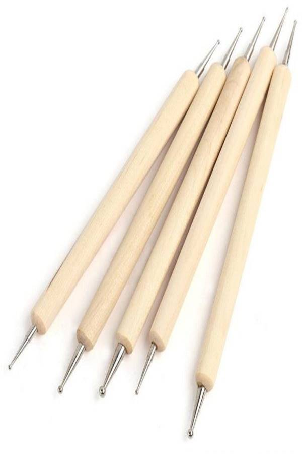 5-Piece Double Headed Nail Art Tools Beige/Silver - Image 1