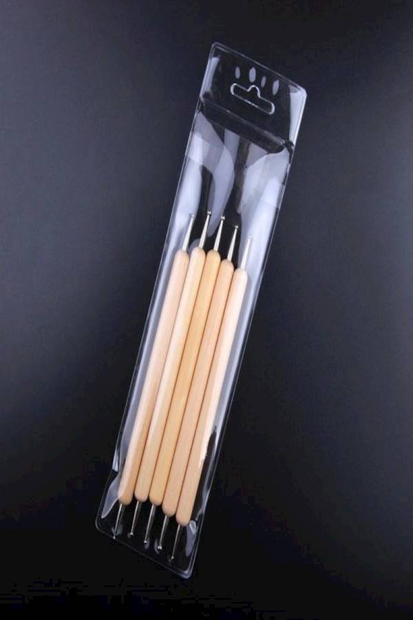 5-Piece Double Headed Nail Art Tools Beige/Silver - Image 2