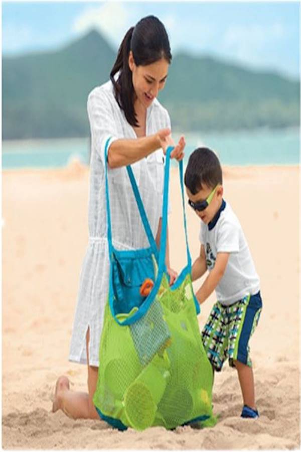 Outdoor Child Kids Beach Bag Carry Beach Treasures Toys Pouch Tote Mesh Storage 17.99x17.99x12.01inch  - Image 5