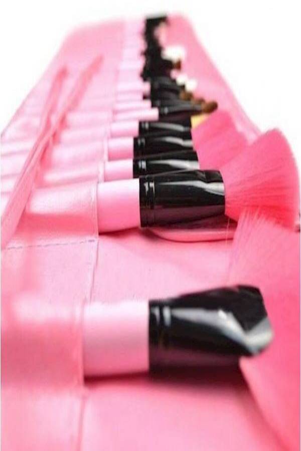 24-Piece Professional Makeup Brush Set With Roll Up Bag Pink - Image 2