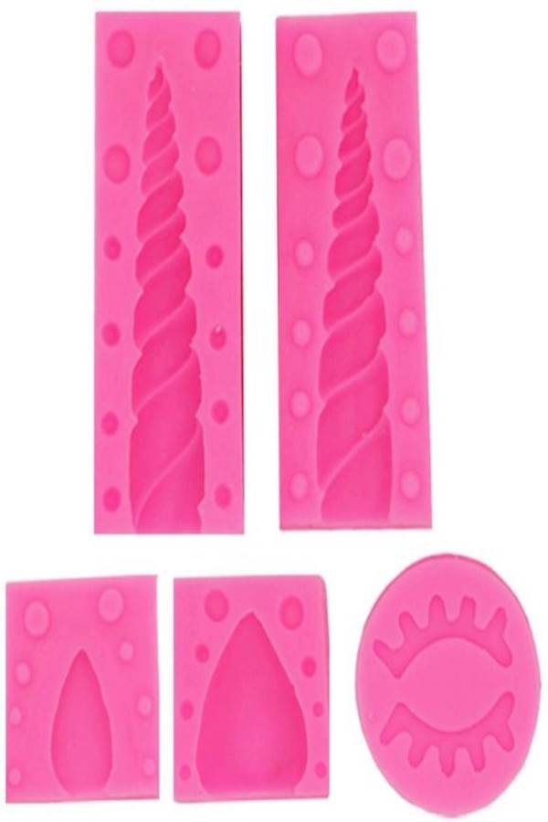 5-Piece Unicorn Horn Ears And Eyelash Fondant Mould Set Pink - Image 1