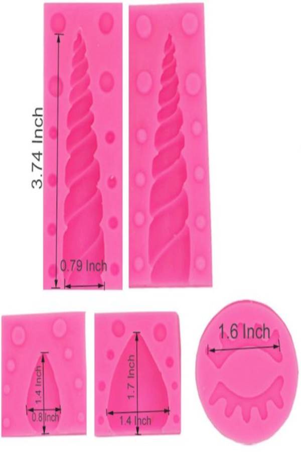 5-Piece Unicorn Horn Ears And Eyelash Fondant Mould Set Pink - Image 3