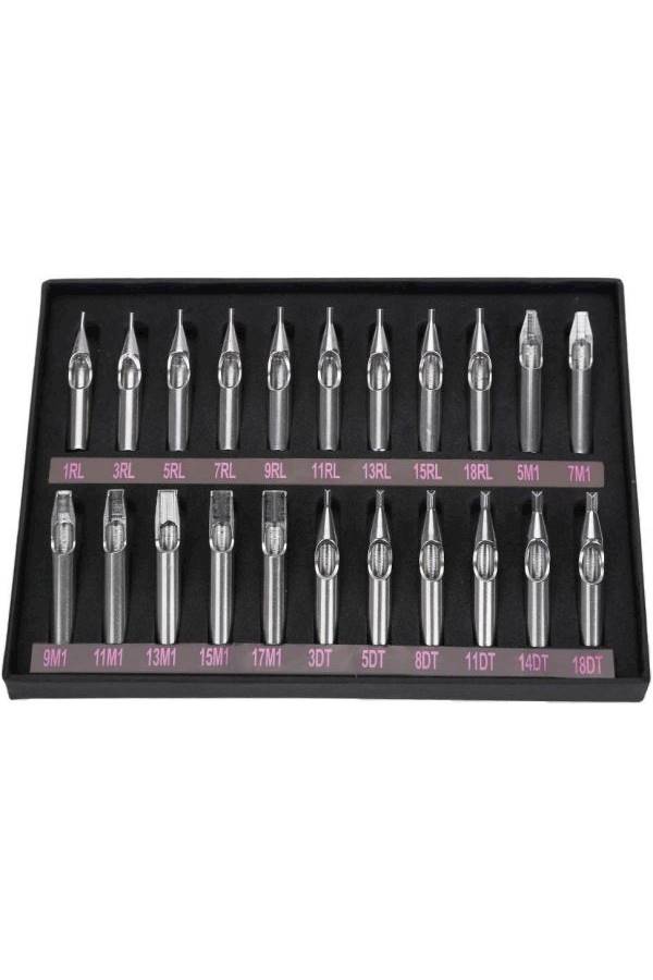 Generic 22-Piece Tattoo Tube Grip Needle Nozzle Set Kit Silver Tone  - Image 1