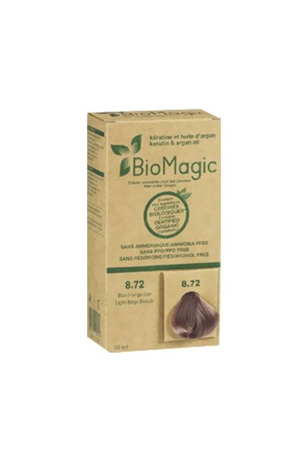 BIOMAGIC Permanent Hair Dye 8/72 Light Beige Blonde 60ml 