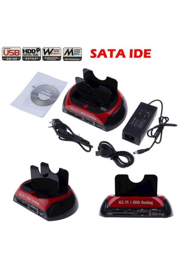 Generic - Dual Docking Station Hard Disk Drive Dock Red/Black - Image 1