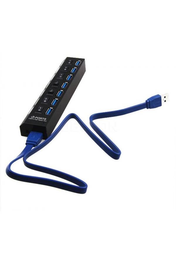 موزع USB يتضمن سبعة منافذ مزود بمفتاح للتشغيل/ الإغلاق الأسود / الأزرق - Image 3