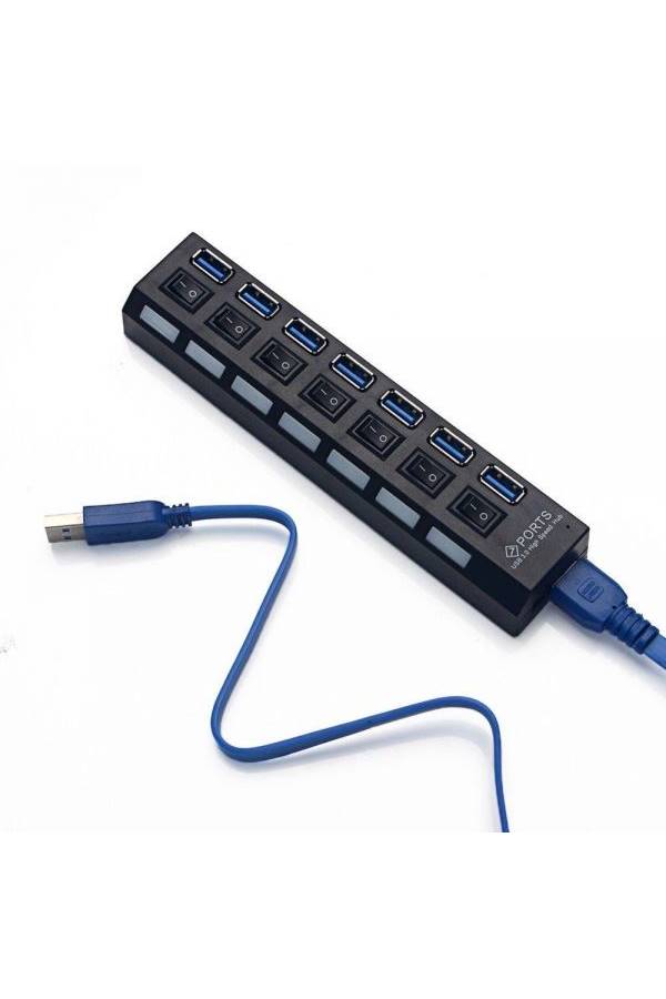 موزع USB يتضمن سبعة منافذ مزود بمفتاح للتشغيل/ الإغلاق الأسود / الأزرق - Image 4