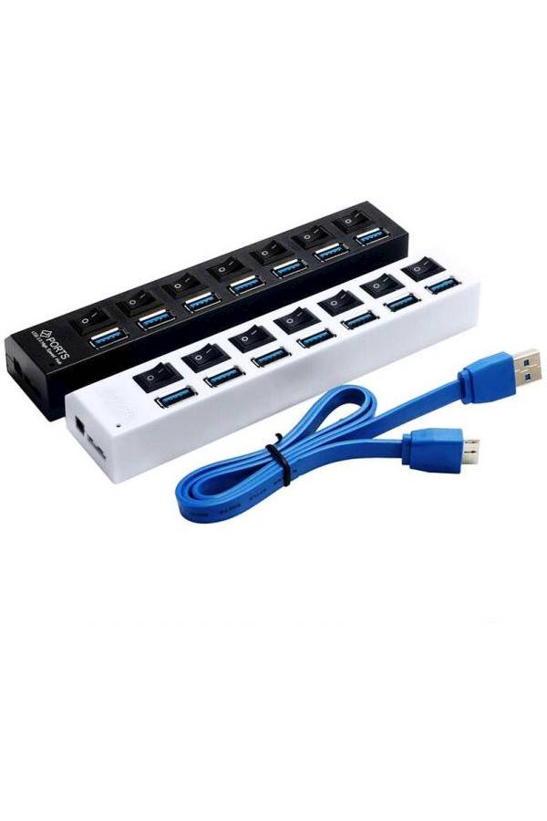موزع USB يتضمن سبعة منافذ مزود بمفتاح للتشغيل/ الإغلاق الأسود / الأزرق - Image 5