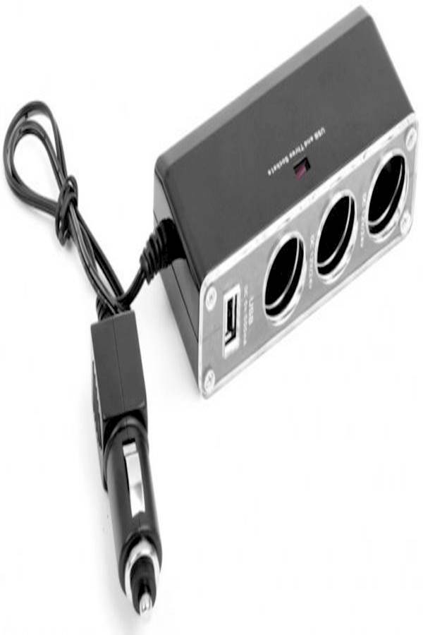 Usb Car Charger With Triple Lighter Socket