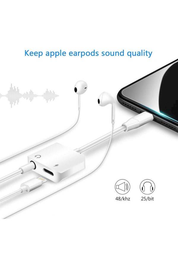 محول بمقبس للشحن وسماعات الرأس أبيض - Image 3