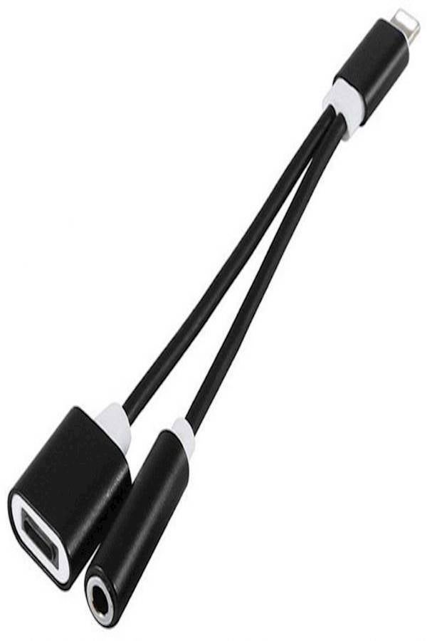 2-In-1 Adapter To Audio Headphone And Charger For Apple iPhone 7/7 Plus Black  - Image 1