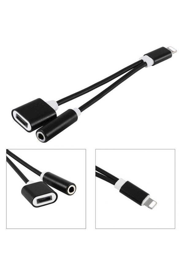 2-In-1 Adapter To Audio Headphone And Charger For Apple iPhone 7/7 Plus Black  - Image 2