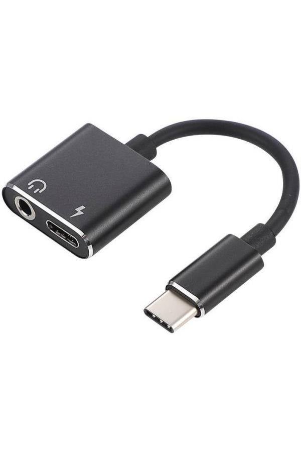 2-In-1 USB Type C Cable Stereo Earphone Converter Adapter Black - Image 1