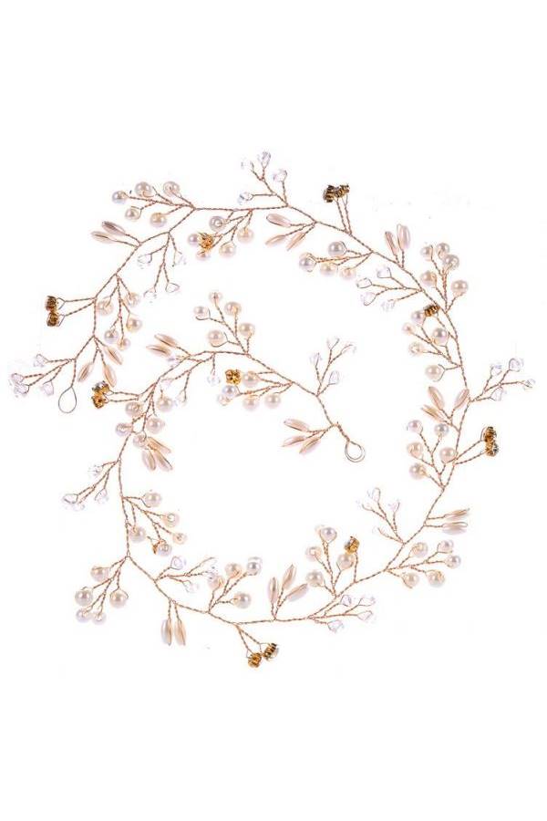 دبوس شعر بتصميم تاج مزين بالزهور ومرصع بالكريستال ذهبي/ أبيض 50سم - Image 1