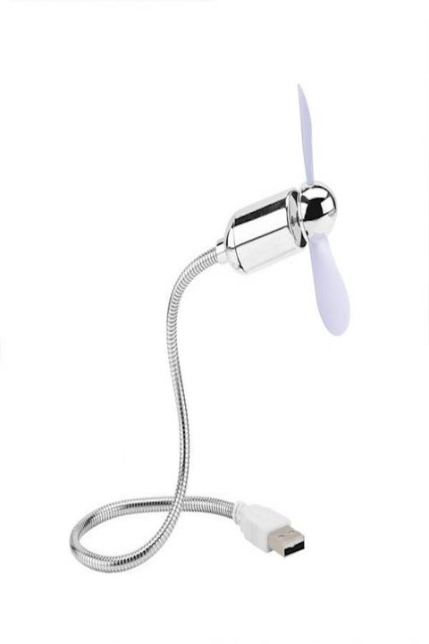 USB Mini Flexible Clock Fan With Led White and Silver