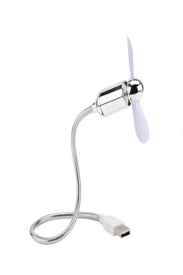Generic - USB Mini Flexible Clock Fan With Led White and Silver - Image 1