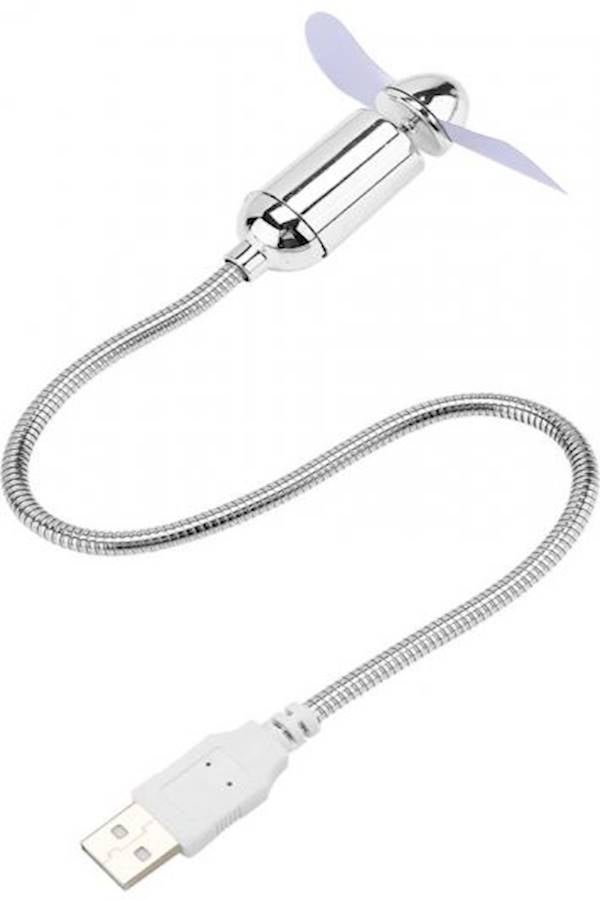 Generic - USB Mini Flexible Clock Fan With Led White and Silver - Image 1