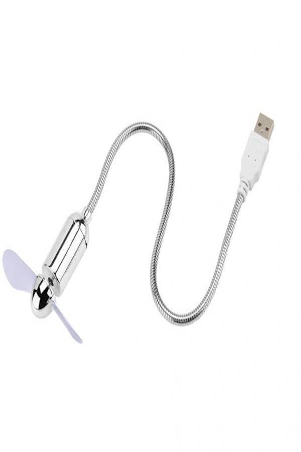 Generic - USB Mini Flexible Clock Fan With Led White and Silver - Image 1