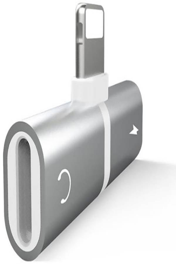 Generic - 2-In-1 Lightning Charger Cable Adapter Silver/White - Image 1