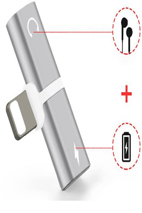 Generic - 2-In-1 Lightning Charger Cable Adapter Silver/White - Image 1