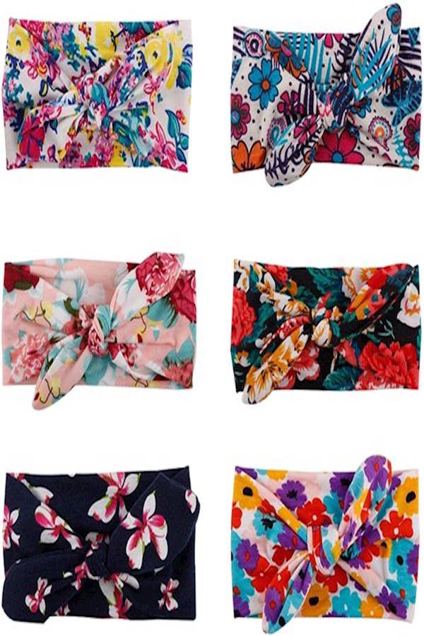 6-Piece Turban Knotted Headband Set Pink/Blue/Green - Image 1