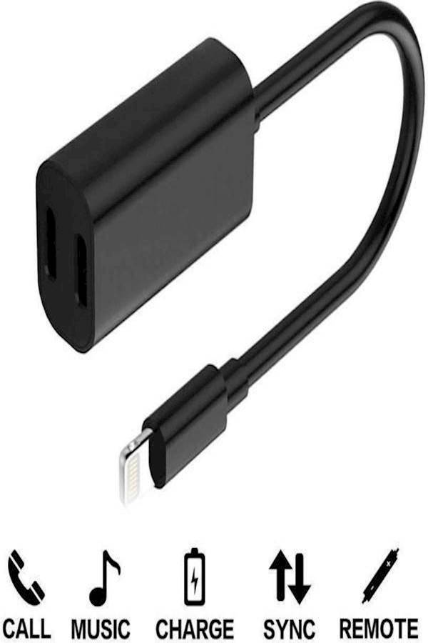Generic - Double Ning Headphone Charging Adapter For iPhone 7/7 Plus Black - Image 1