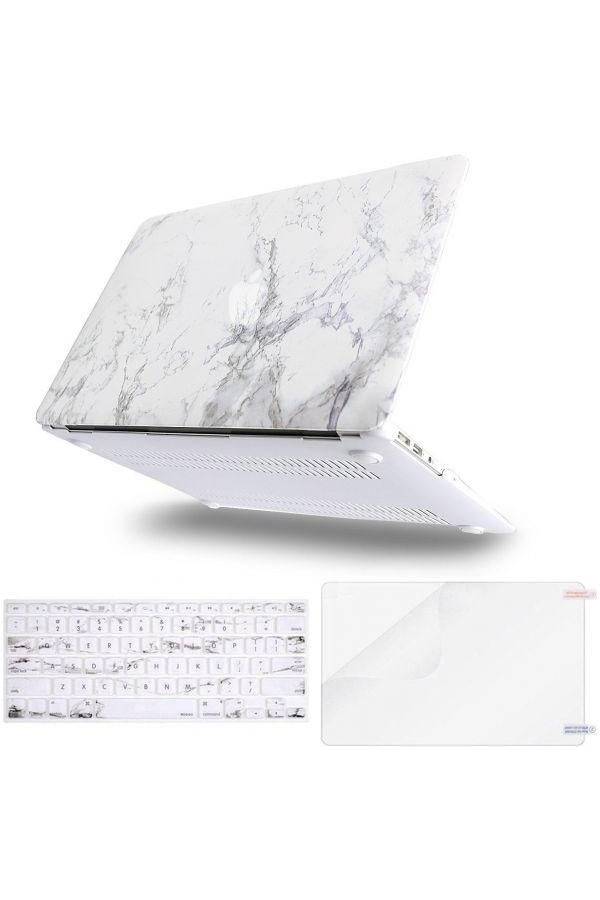Soft-Touch Series Hard Case With Keyboard Cover And Screen Protector For Apple MacBook Air 13/13.3-Inch White/Clear/Grey  - Image 3
