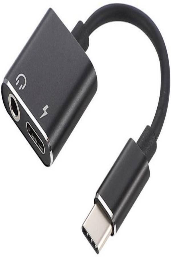 شاحن سماعة رأس بمحول من منفذ USB C إلى منفذ صوت أسود - Image 1