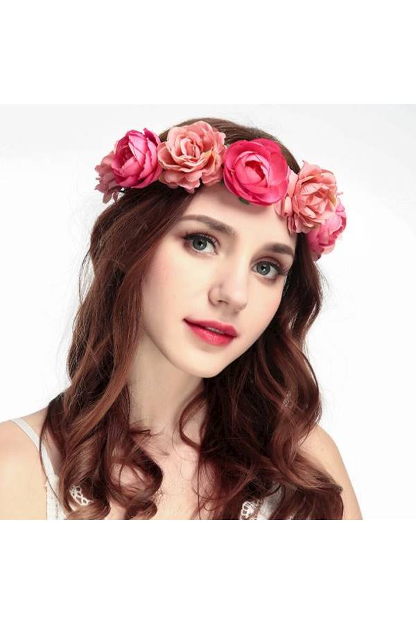 ربطة رأس بنقشة زهور وردي/ أخضر - Image 4